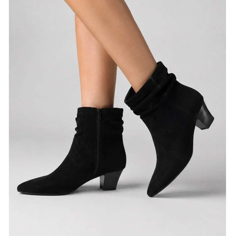 Clarks Collection Black Suede Slouch Ankle Boots Pointed Toe Block Heel 10W